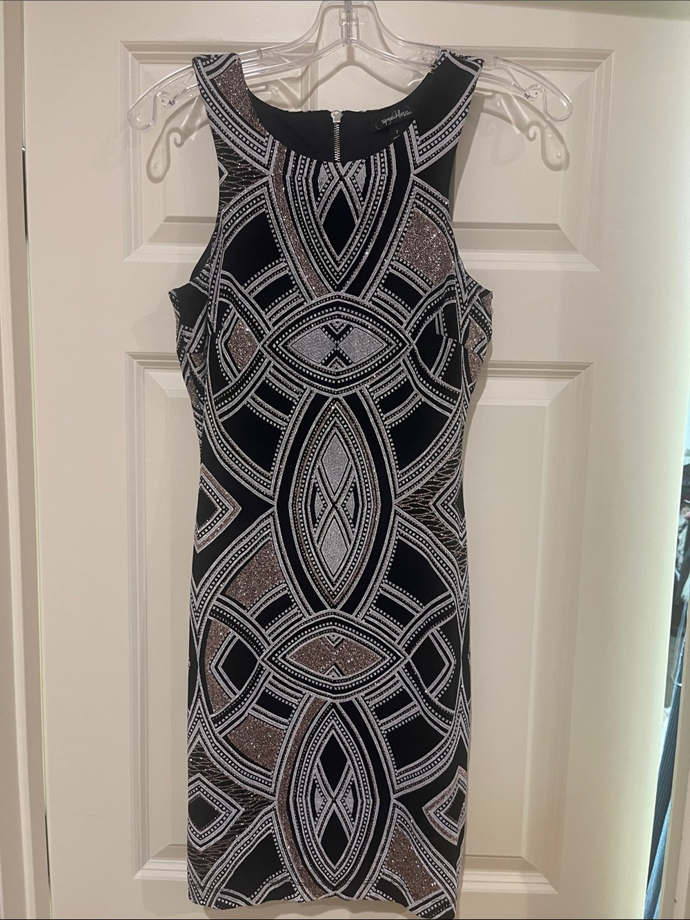 Sleeveless Beaded Black and Silver Cocktail Dress